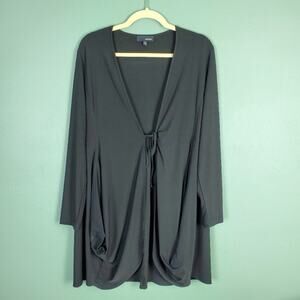 Sun Kim Black Tie Front Jersey Cardigan Size Large